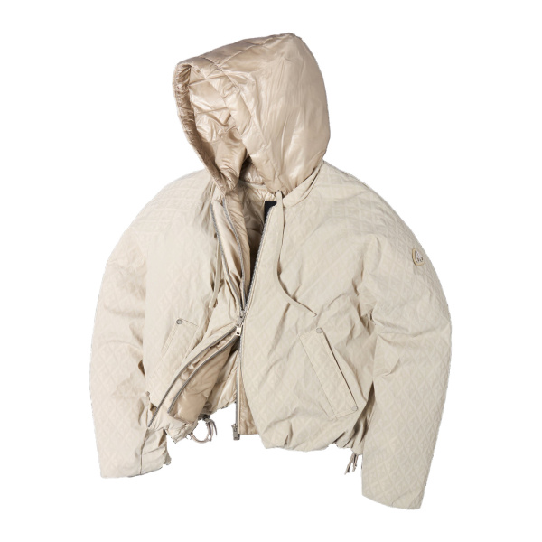 Moose Knuckles Tegan Down Bomber Jacket in Alabaster Monogram | Luxury Shoes 