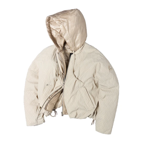 Moose Knuckles Tegan Down Bomber Jacket in Alabaster Monogram | Luxury Shoes 