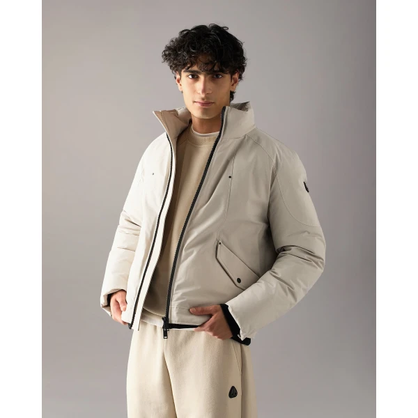 Moose Knuckles West-Ed Down Trucker Jacket in Alabaster | Men Jackets | Luxury Shoes 