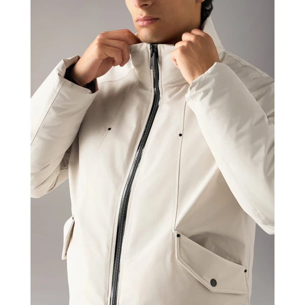 Moose Knuckles West-Ed Down Trucker Jacket in Alabaster | Men Jackets | Luxury Shoes 