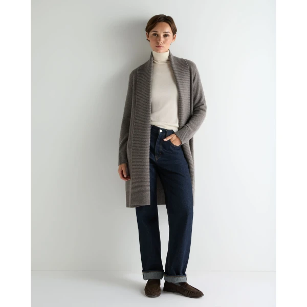 N.Peal Abbey Cashmere Cardigan in Wood Smoke Brown
