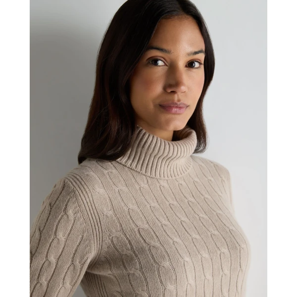 N.Peal Adelyn Cable Roll Cashmere Jumper in Cashew Brown