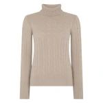 N.Peal Adelyn Cable Roll Cashmere Jumper in Cashew Brown | Turtlenecks | Luxury Shoes 