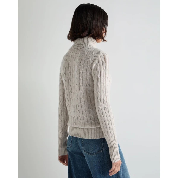 N.Peal Adelyn Cable Roll Cashmere Jumper in Pebble Grey