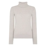N.Peal Adelyn Cable Roll Cashmere Jumper in Pebble Grey | Turtlenecks | Luxury Shoes 