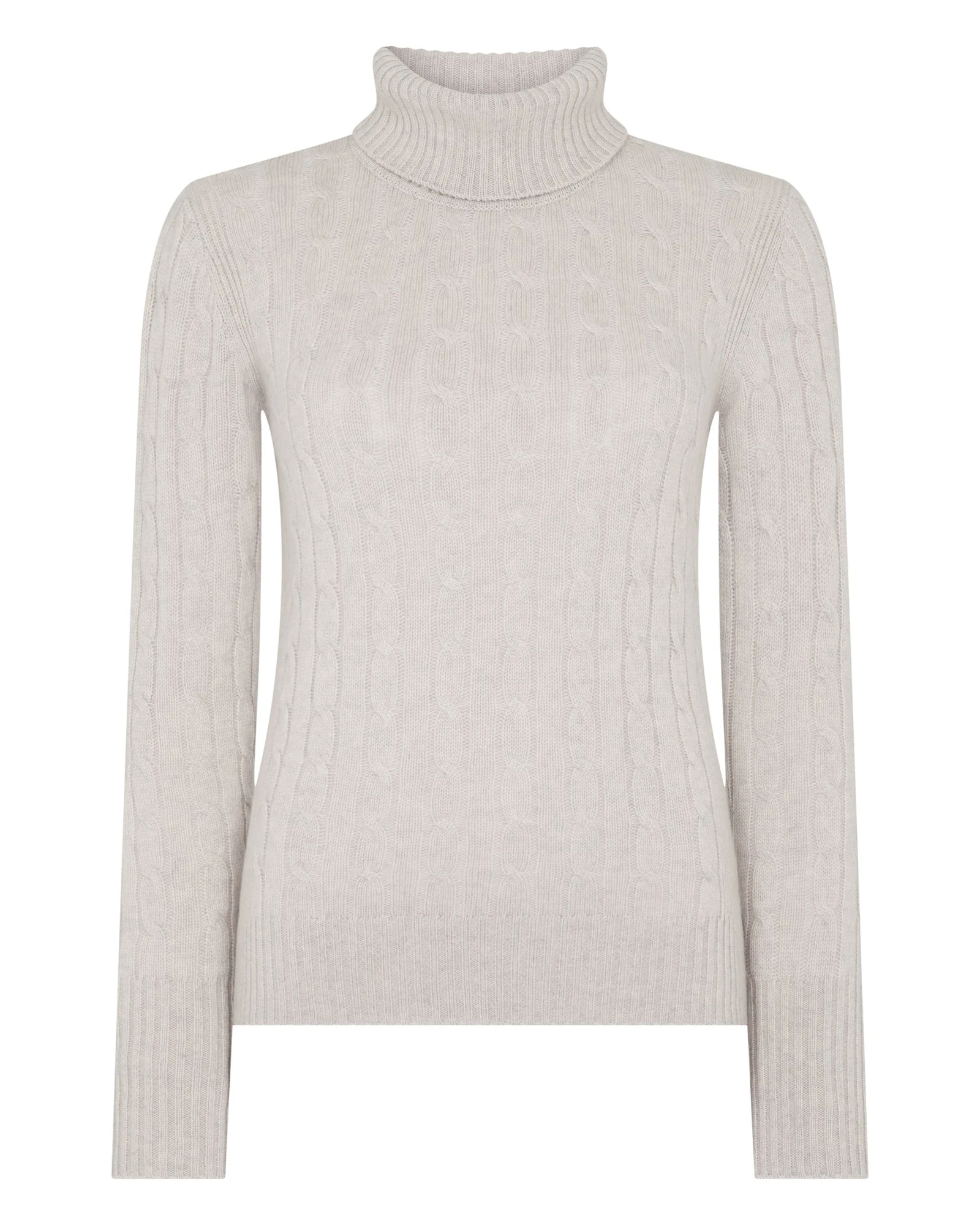 N.Peal Adelyn Cable Roll Cashmere Jumper in Pebble Grey N.Peal Adelyn Cable Roll Cashmere Jumper in Pebble Grey | Turtlenecks | Luxury Shoes