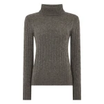 N.Peal Adelyn Cable Roll Cashmere Jumper in Wood Smoke Brown | Turtlenecks | Luxury Shoes 