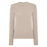 N.Peal Adelyn Cable Round Neck Cashmere Jumper in Cashew Brown | Sweaters | Luxury Shoes 