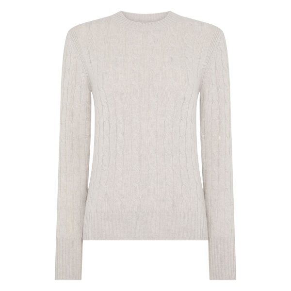 N.Peal Adelyn Cable Round Neck Cashmere Jumper in Pebble Grey | Sweaters | Luxury Shoes 