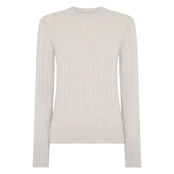 N.Peal Adelyn Cable Round Neck Cashmere Jumper in Pebble Grey | Sweaters | Luxury Shoes 
