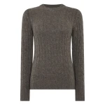 N.Peal Adelyn Cable Round Neck Cashmere Jumper in Wood Smoke Brown | Sweaters | Luxury Shoes 