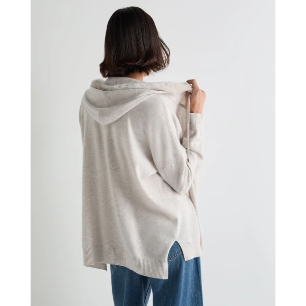 N.Peal Alicia Fur Trim Cashmere Hoodie in Pebble Grey