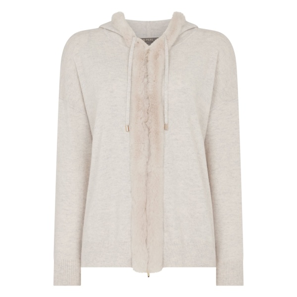 N.Peal Alicia Fur Trim Cashmere Hoodie in Pebble Grey | Hoodies | Luxury Shoes 