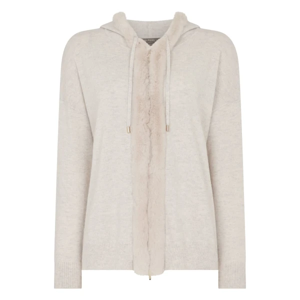 Alicia Fur Trim Cashmere Hoodie in Pebble Grey