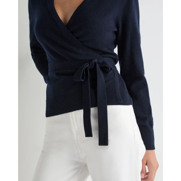 N.Peal Arabella Wrap Cashmere Cardigan in Navy Blue