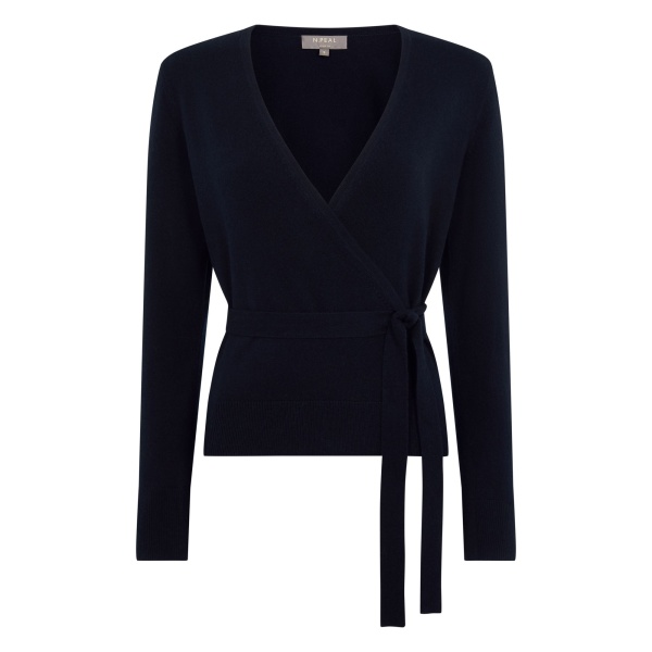 N.Peal Arabella Wrap Cashmere Cardigan in Navy Blue | Cardigan | Luxury Shoes 