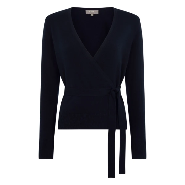 Arabella Wrap Cashmere Cardigan in Navy Blue