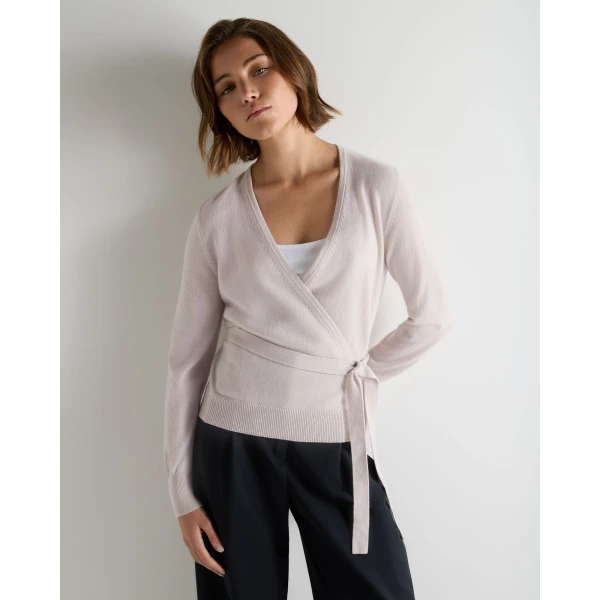 N.Peal Arabella Wrap Cashmere Cardigan in Snow Grey