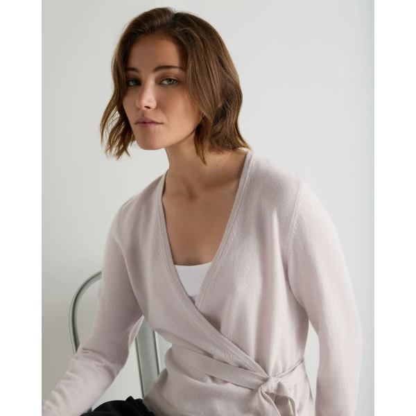 N.Peal Arabella Wrap Cashmere Cardigan in Snow Grey
