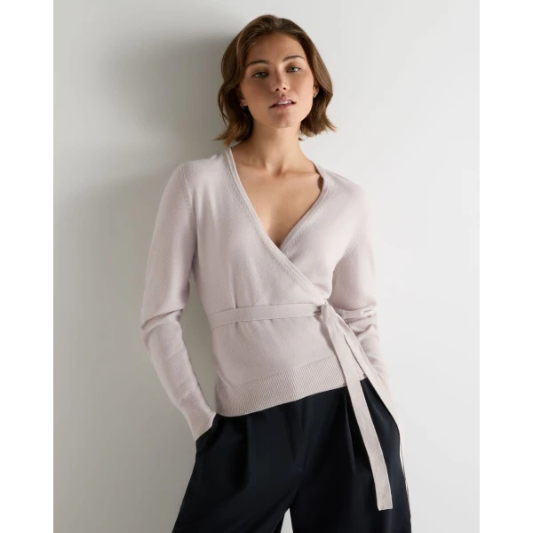 N.Peal Arabella Wrap Cashmere Cardigan in Snow Grey