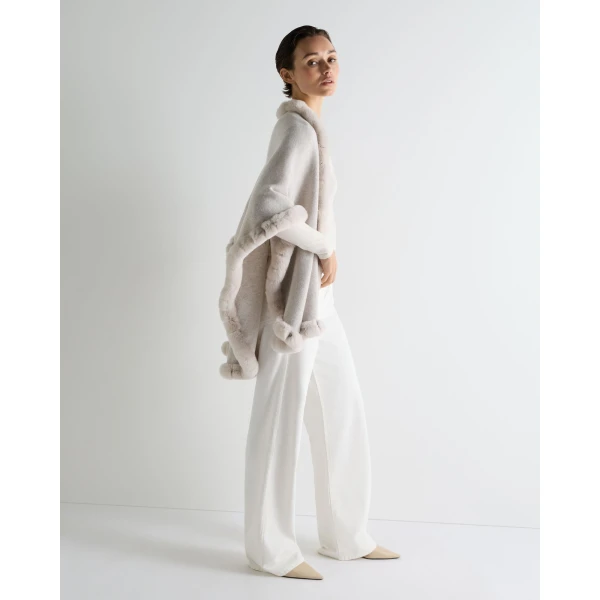 N.Peal Ayla Fur Trim Cashmere Cape in Pebble Grey