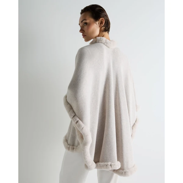 N.Peal Ayla Fur Trim Cashmere Cape in Pebble Grey