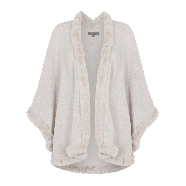 N.Peal Ayla Fur Trim Cashmere Cape in Pebble Grey | Knitwear | Luxury Shoes 