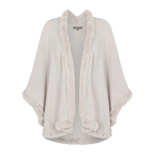 N.Peal Ayla Fur Trim Cashmere Cape in Pebble Grey | Knitwear | Luxury Shoes 