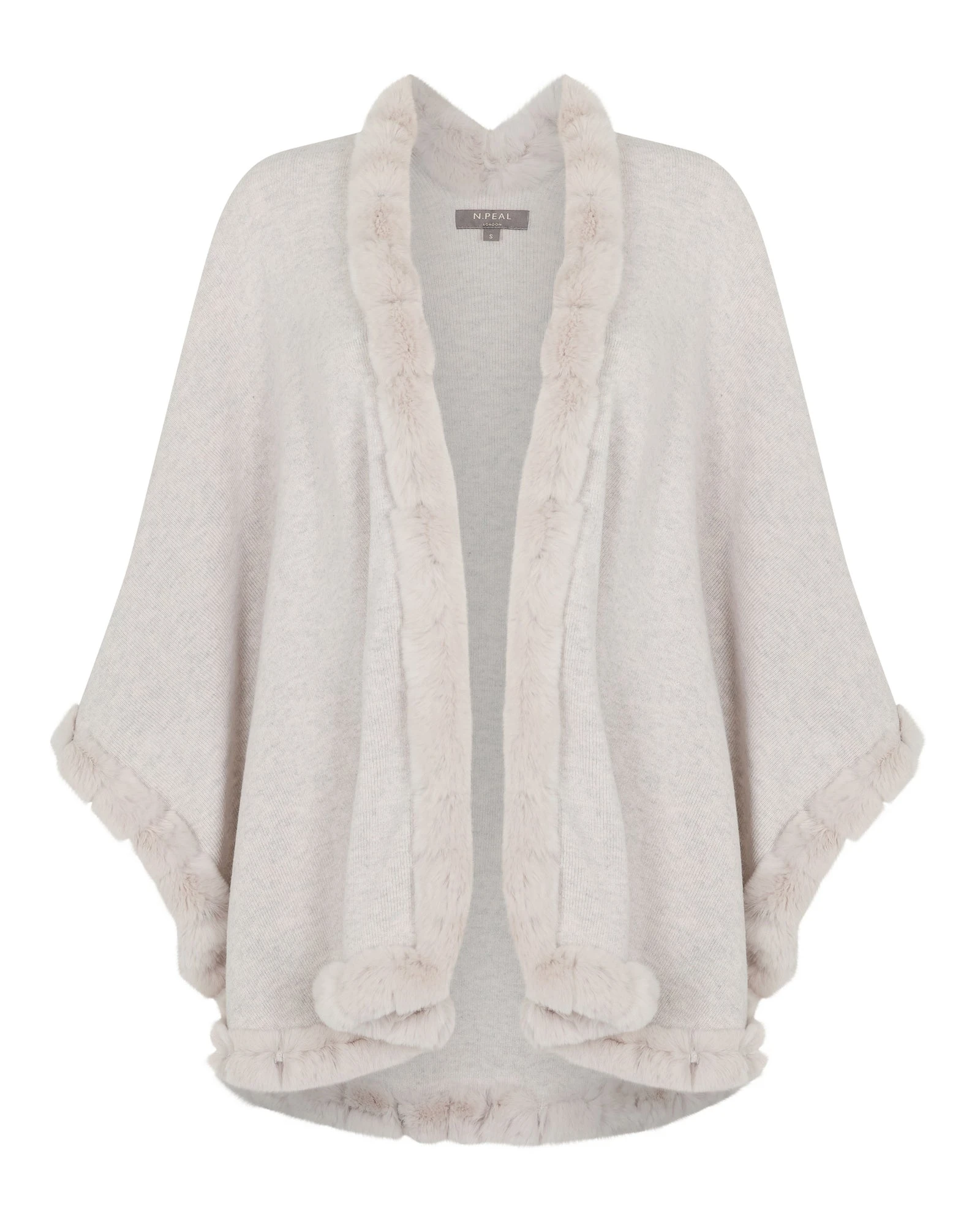 N.Peal Ayla Fur Trim Cashmere Cape in Pebble Grey N.Peal Ayla Fur Trim Cashmere Cape in Pebble Grey | Knitwear | Luxury Shoes
