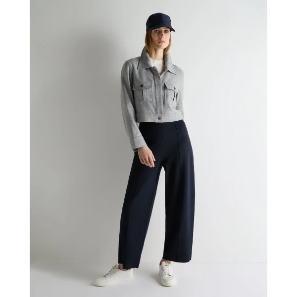 N.Peal Barrel Leg Cotton Blend Trouser in Navy Blue