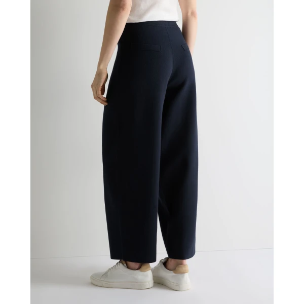 N.Peal Barrel Leg Cotton Blend Trouser in Navy Blue