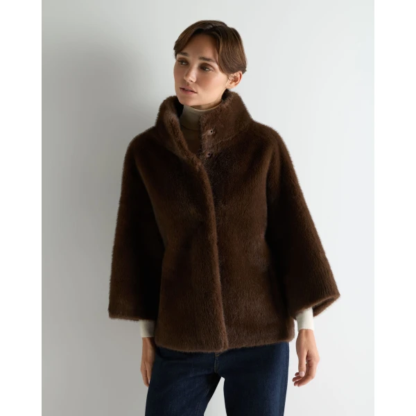 N.Peal Bracelet Sleeve Faux Mink Jacket in Brown