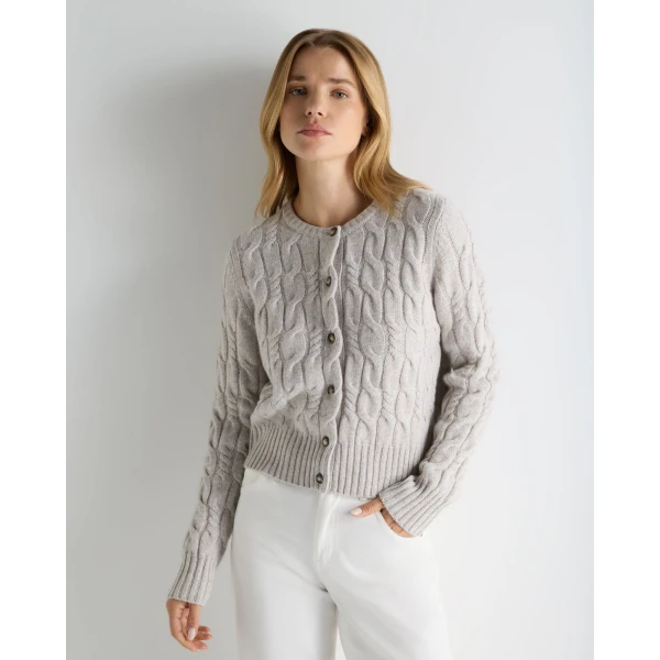 N.Peal Cable Cashmere Cardigan in Cashmere Grey Melange