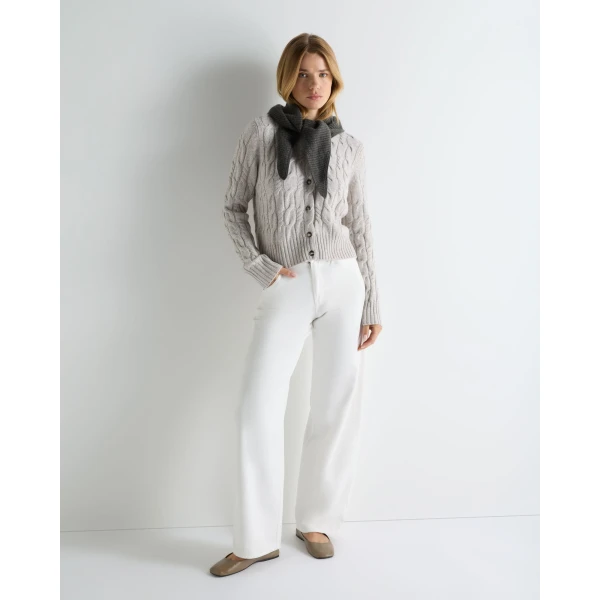 N.Peal Cable Cashmere Cardigan in Cashmere Grey Melange