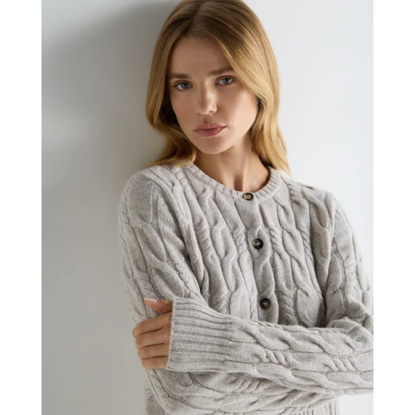 N.Peal Cable Cashmere Cardigan in Cashmere Grey Melange