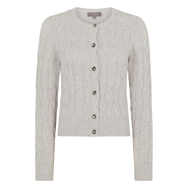 N.Peal Cable Cashmere Cardigan in Cashmere Grey Melange | Cardigan | Luxury Shoes 
