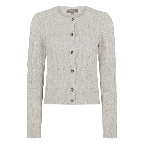 N.Peal Cable Cashmere Cardigan in Cashmere Grey Melange | Cardigan | Luxury Shoes 