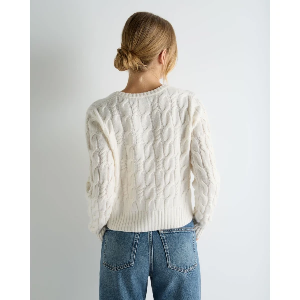 N.Peal Cable Cashmere Cardigan in New Ivory White