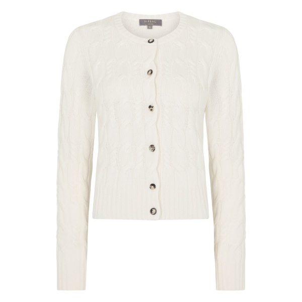 N.Peal Cable Cashmere Cardigan in New Ivory White | Cardigan | Luxury Shoes 