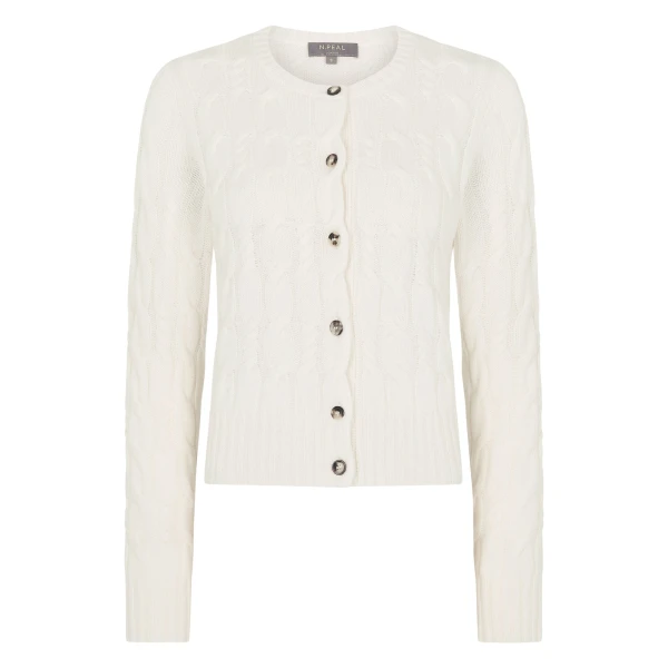 N.Peal Cable Cashmere Cardigan in New Ivory White | Cardigan | Luxury Shoes 