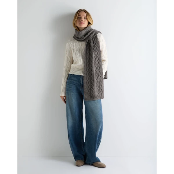 N.Peal Cable Knit Funnel Neck Cashmere Jumper in New Ivory White