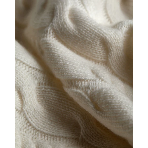 N.Peal Cable Knit Funnel Neck Cashmere Jumper in New Ivory White