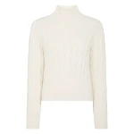 N.Peal Cable Knit Funnel Neck Cashmere Jumper in New Ivory White | Turtlenecks | Luxury Shoes 