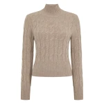 N.Peal Cable Knit Funnel Neck Cashmere Jumper in Oatmeal Brown | Turtlenecks | Luxury Shoes 
