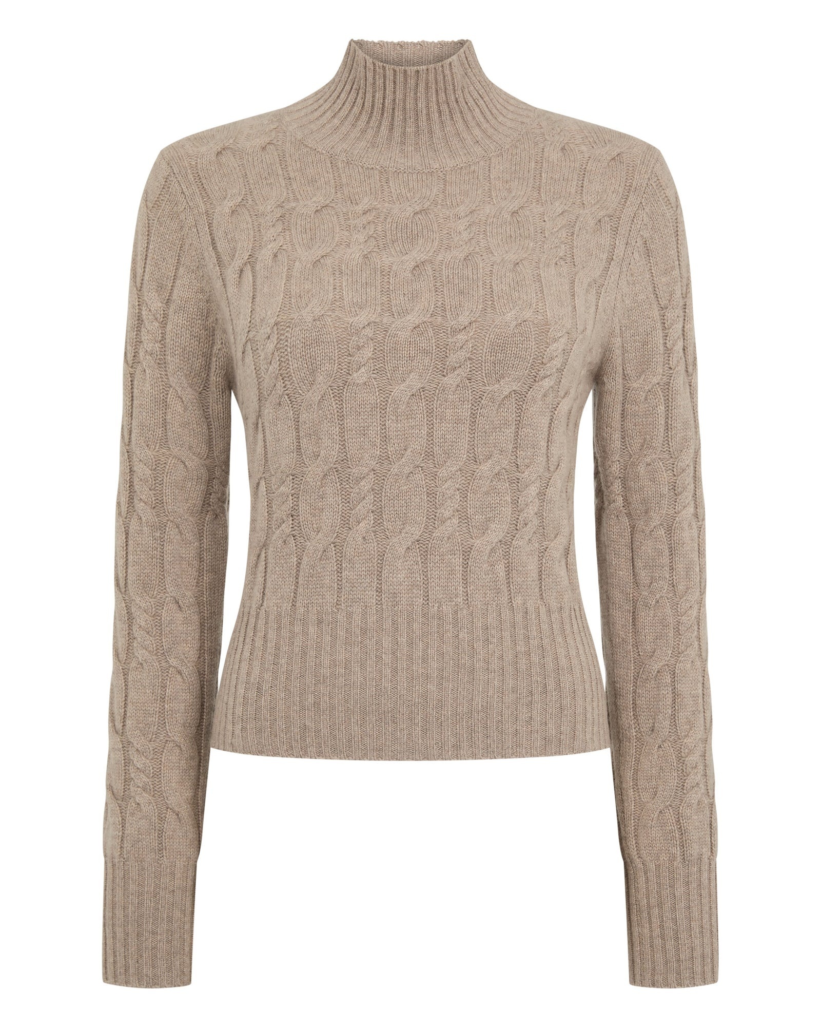N.Peal Cable Knit Funnel Neck Cashmere Jumper in Oatmeal Brown N.Peal Cable Knit Funnel Neck Cashmere Jumper in Oatmeal Brown | Turtlenecks | Luxury Shoes