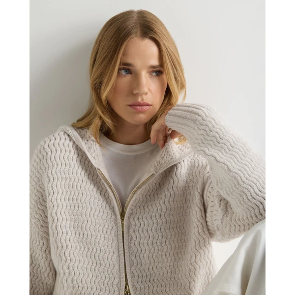 N.Peal Cashmere Chevron Cashmere Hoodie With Lurex in Frost White Sparkle