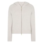 N.Peal Cashmere Chevron Cashmere Hoodie With Lurex in Frost White Sparkle | Hoodies | Luxury Shoes 