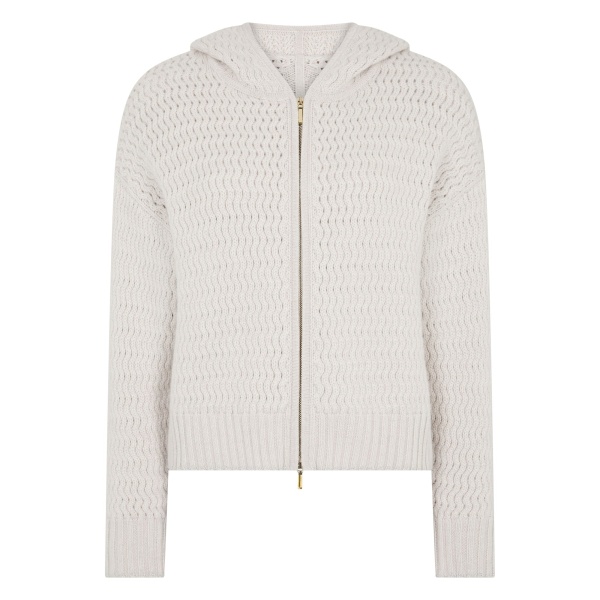 N.Peal Cashmere Chevron Cashmere Hoodie With Lurex in Frost White Sparkle | Hoodies | Luxury Shoes 