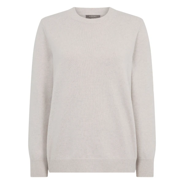N.Peal Cashmere Crew Neck Jumper in Arctic Grey Melange | Sweaters | Luxury Shoes 