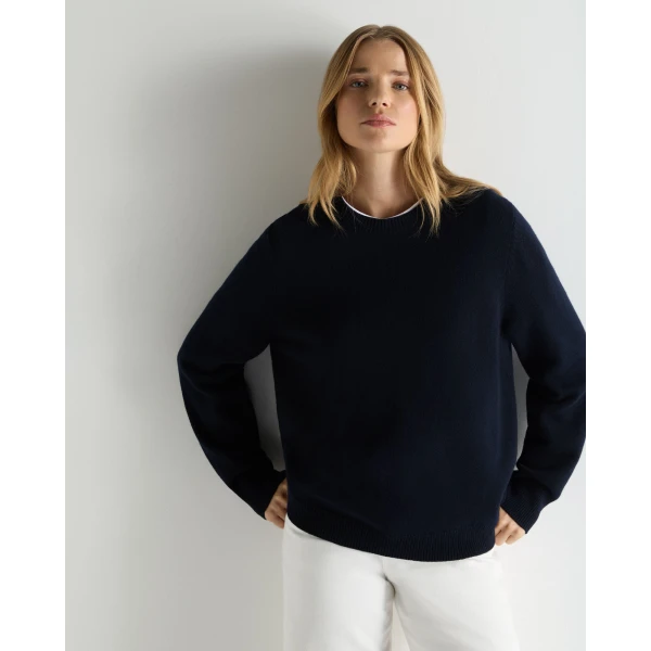 N.Peal Cashmere Crew Neck Jumper in Navy Blue